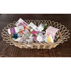 Mixed Lot Of Skincare Items With Pretty Wood & Metal Basket-Travel Size